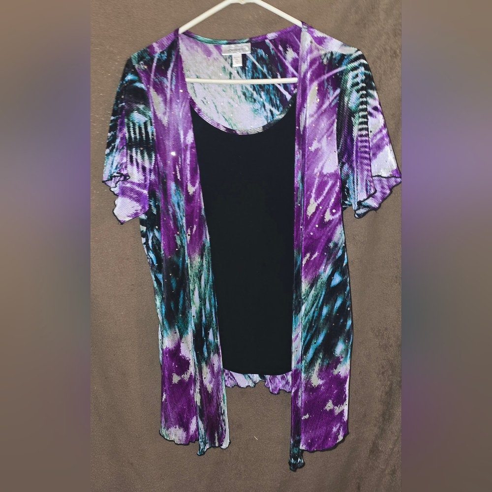 dressbarn Purple and Black Blouse with Blue Accents